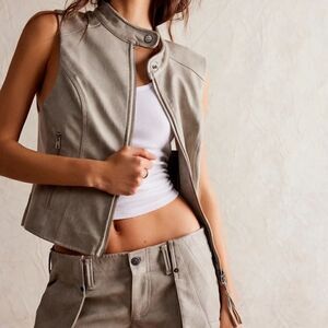 NWT Free People We The Free Sweeny Vegan Vest Jacket Stone SZ S